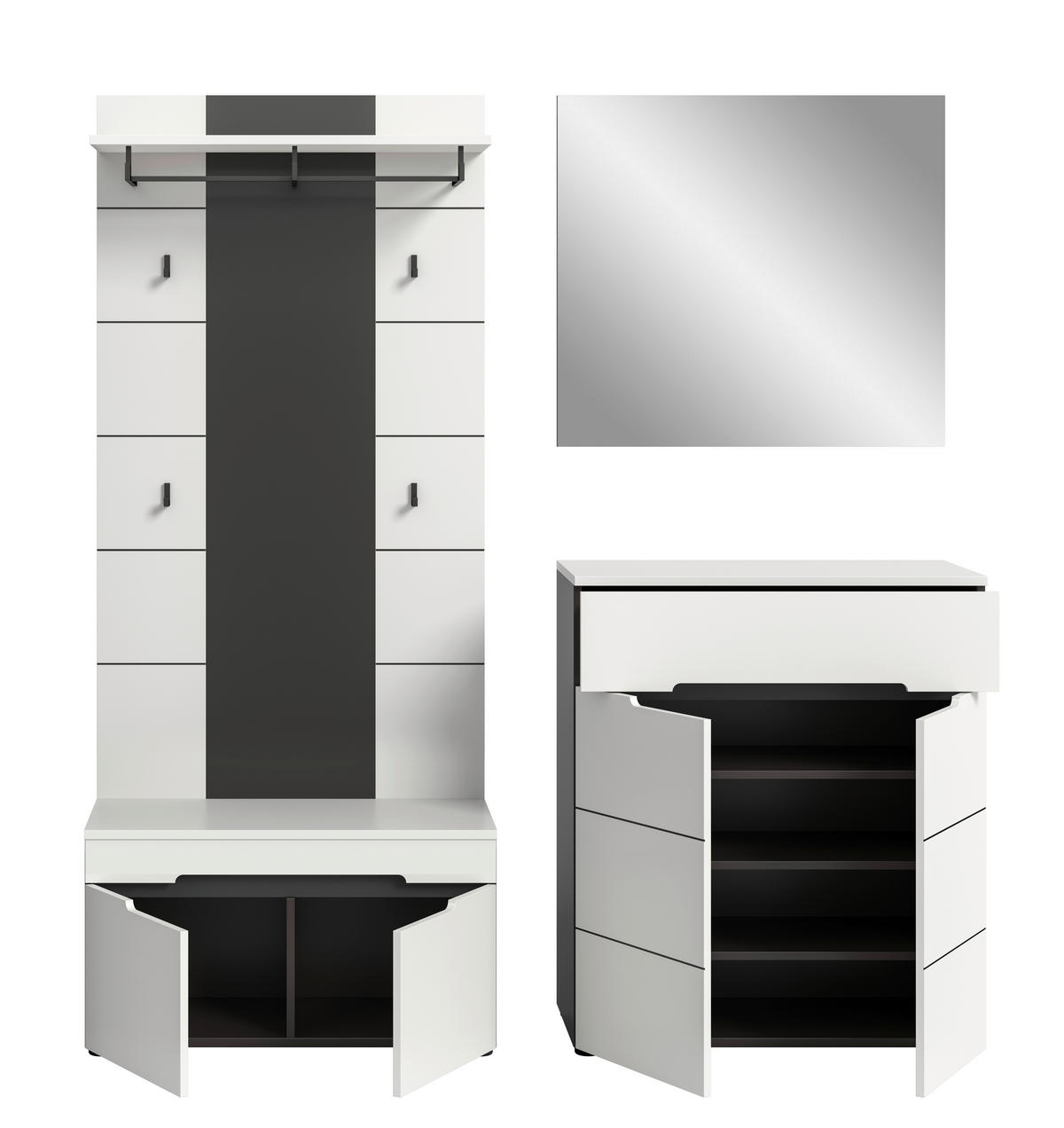 GARDEROBE 4-teilig  in 175/190/37 cm  - Weiß/Grau, Design, Holzwerkstoff (175/190/37cm) - Livetastic