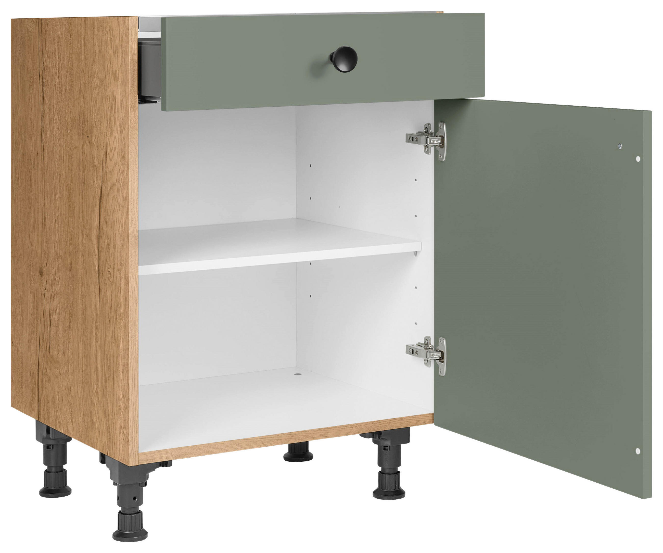 KOCHFELDUMBAUSCHRANK 60/87/56 cm in Grün, Eichefarben - Eichefarben/Schwarz, MODERN, Holzwerkstoff/Metall (60/87/56cm) - Nobilia
