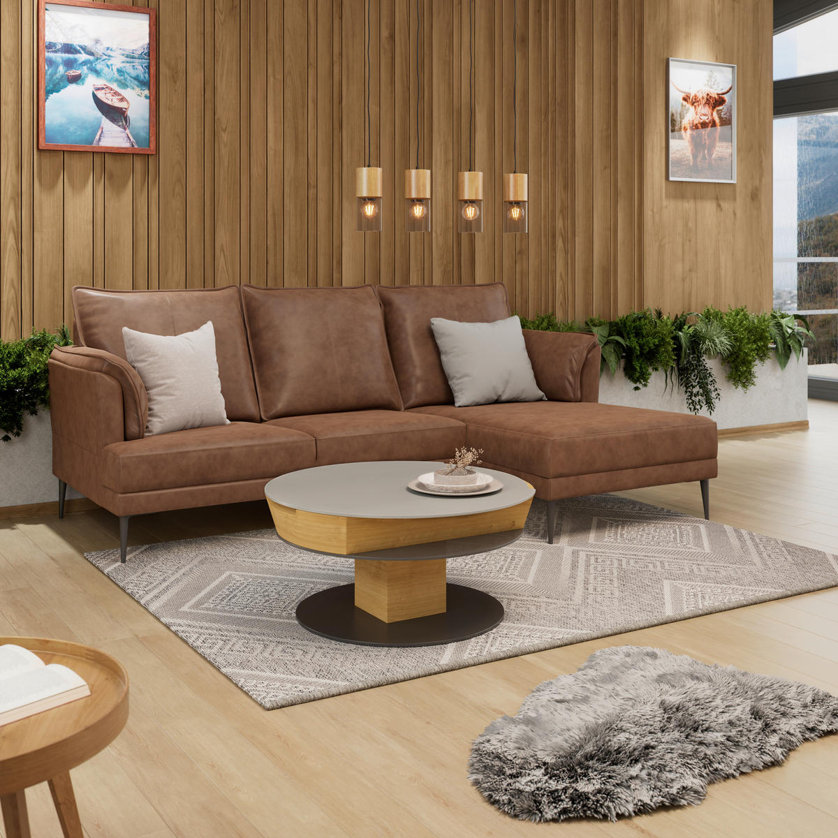 COUCHTISCH Wildeiche furniert, massiv ESG 80/80/38-58 cm rund Grau, Eichefarben  - Eichefarben/Grau, Natur, Glas/Holz (80/80/38-58cm) - Voglauer