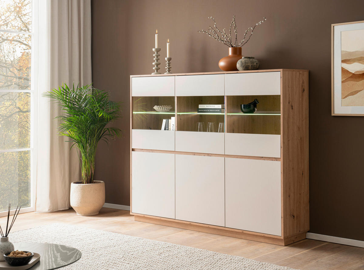 HIGHBOARD , 164/138/40 cm,  - Kaschmir/Eiche Artisan, Design, Glas/Holzwerkstoff (164/138/40cm) - MID.YOU