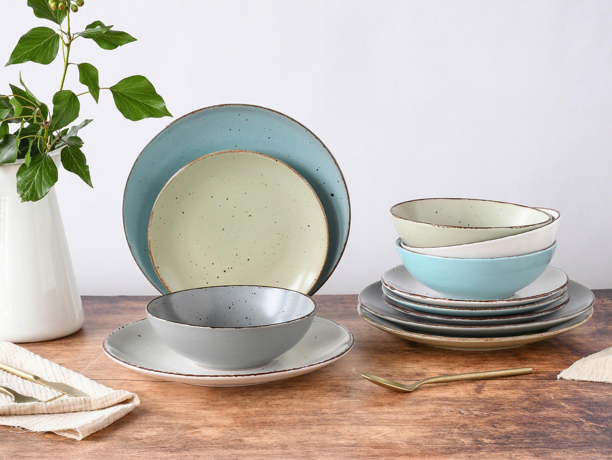 SERVIS Fashion 12 delar  - ljusgrå/pastellgrön, Basics, keramik - Creatable