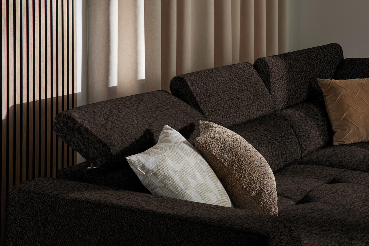 ECKSOFA in Struktur Dunkelbraun  - Dunkelbraun/Schwarz, Design, Kunststoff/Textil (284/205cm) - MID.YOU