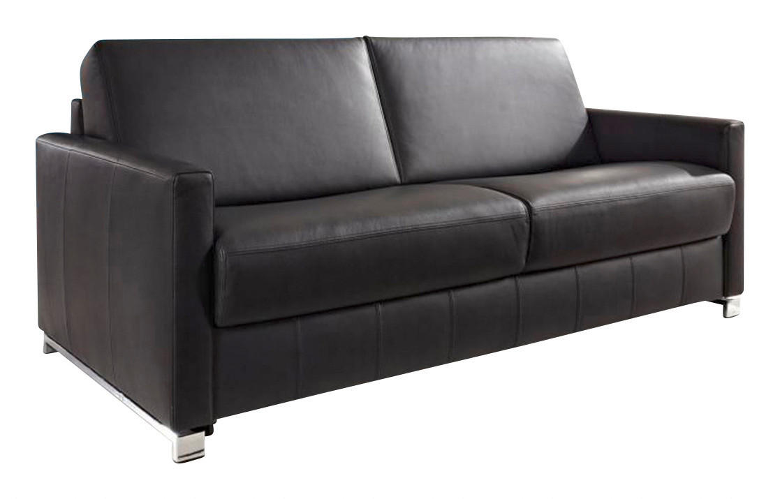 SCHLAFSOFA Schwarz Echtleder - Chromfarben/Schwarz, Basics, Leder/Metall (185/84/100cm) - Bali