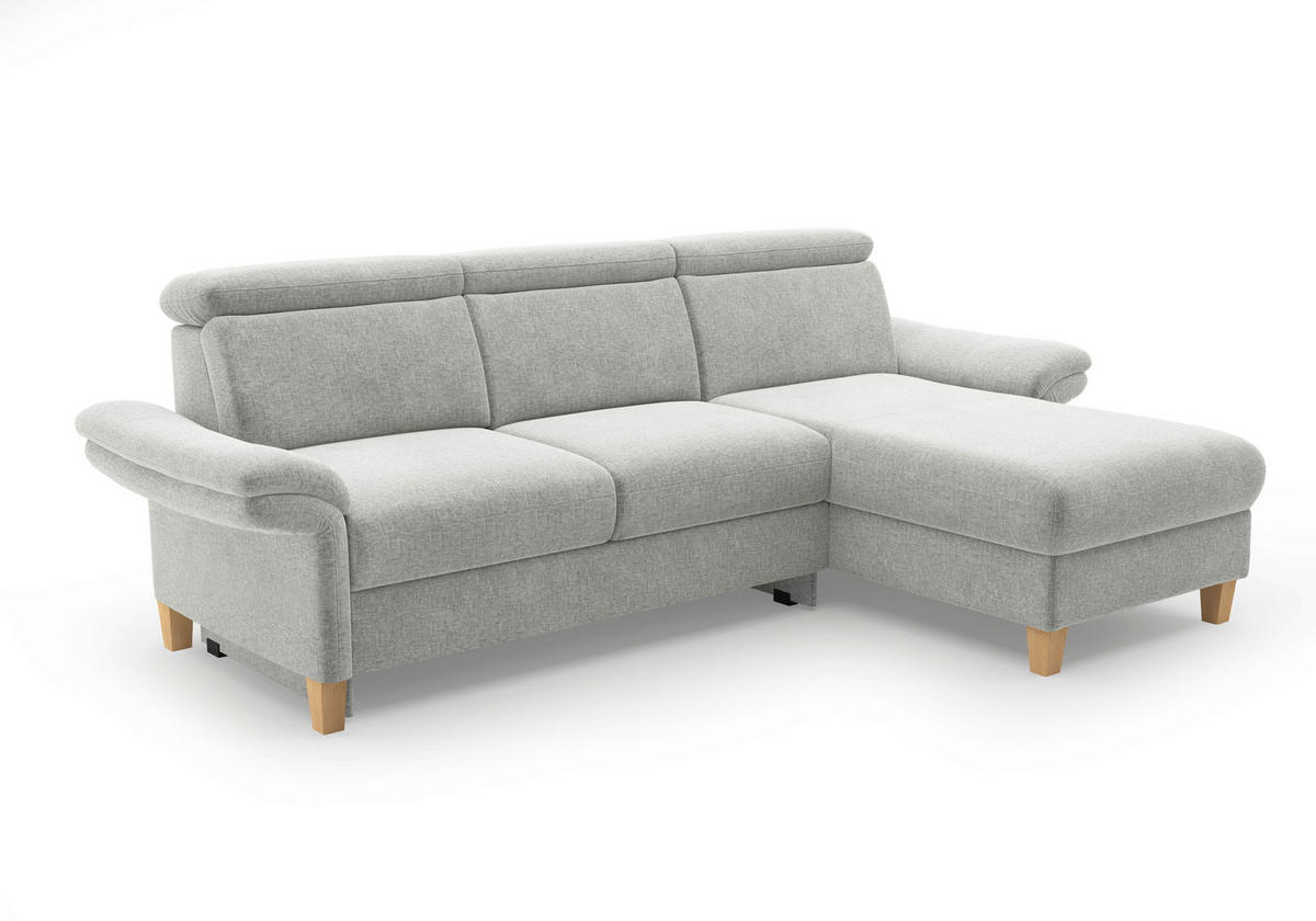 ECKSOFA GLENDALE E Hellgrau Flachgewebe  - Eichefarben/Hellgrau, KONVENTIONELL, Holz/Textil (253/166cm) - Sit & More