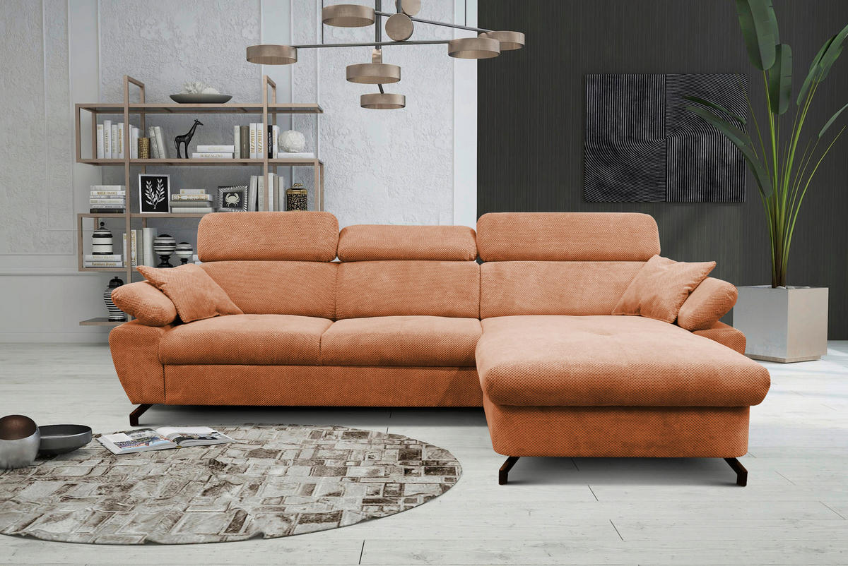 ECKSOFA OMEGA in Chenille Rot  280/186 cm  - Rot/Schwarz, Design, Textil/Metall (280/186cm) - MID.YOU