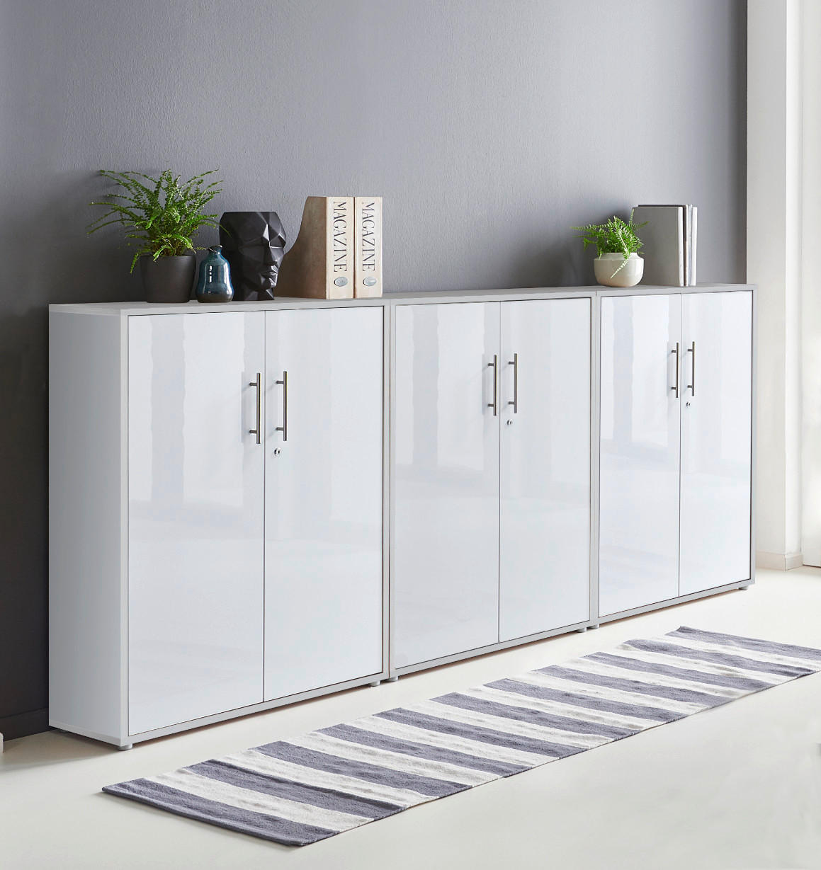 AKTENSCHRANK Grau, Weiß Hochglanz  - Weiß Hochglanz/Grau, MODERN, Holzwerkstoff (253,2/113,6/33cm) - MID.YOU
