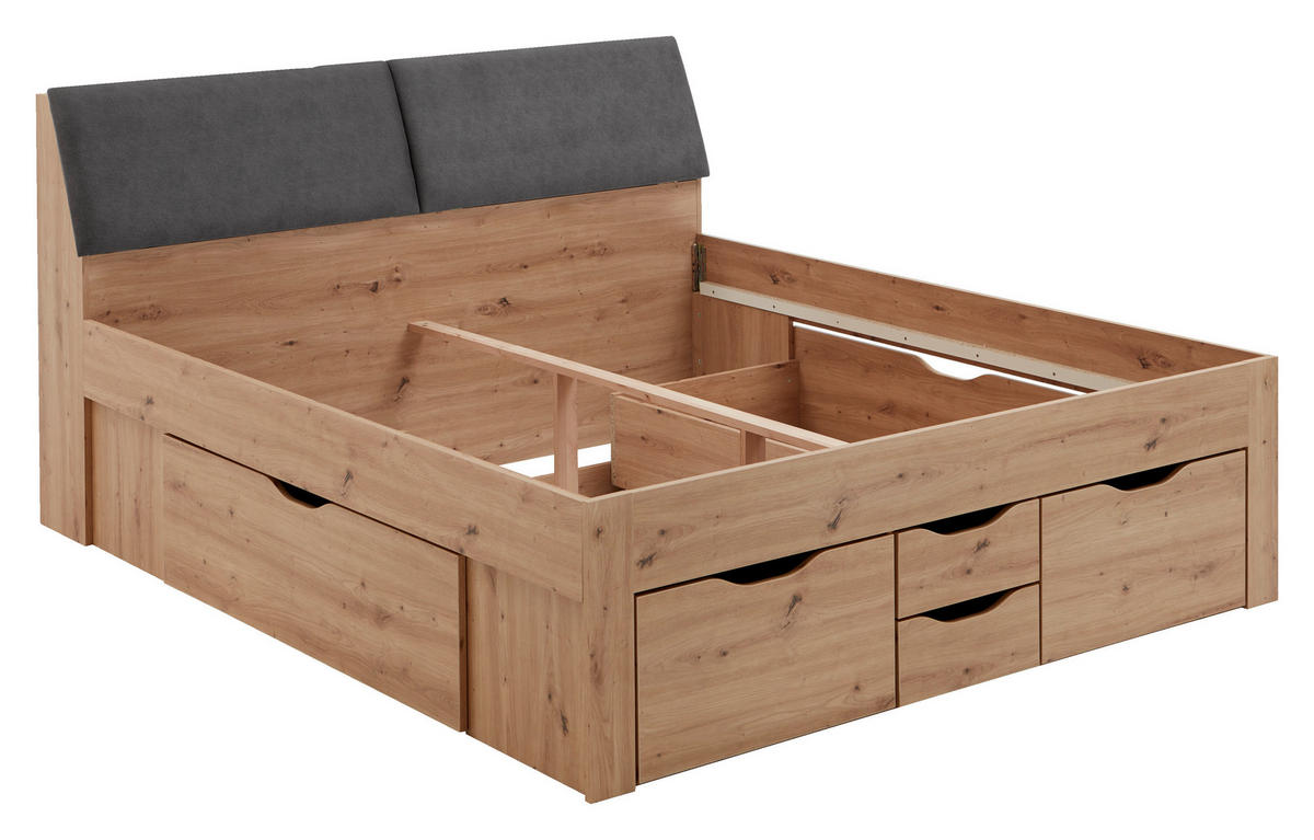STAURAUMBETT 180/200 cm  in Eiche Artisan  - Eiche Artisan/Grau, KONVENTIONELL, Holzwerkstoff (180/200cm) - Boxxx