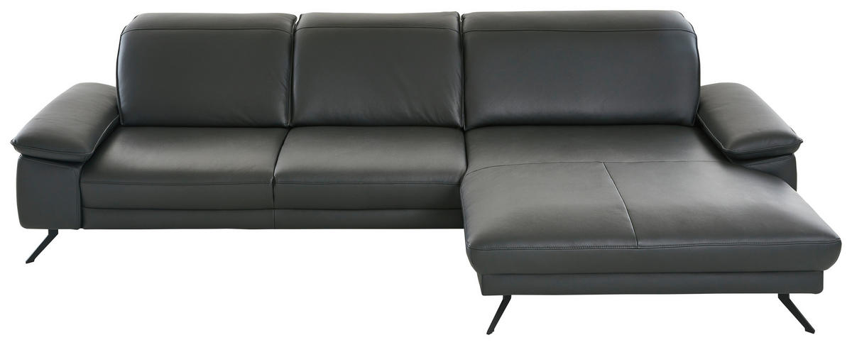 SEDEŽNA GARNITURA, pravo usnje antracit  - črna/antracit, Design, kovina/usnje (332/193cm) - Beldomo Style