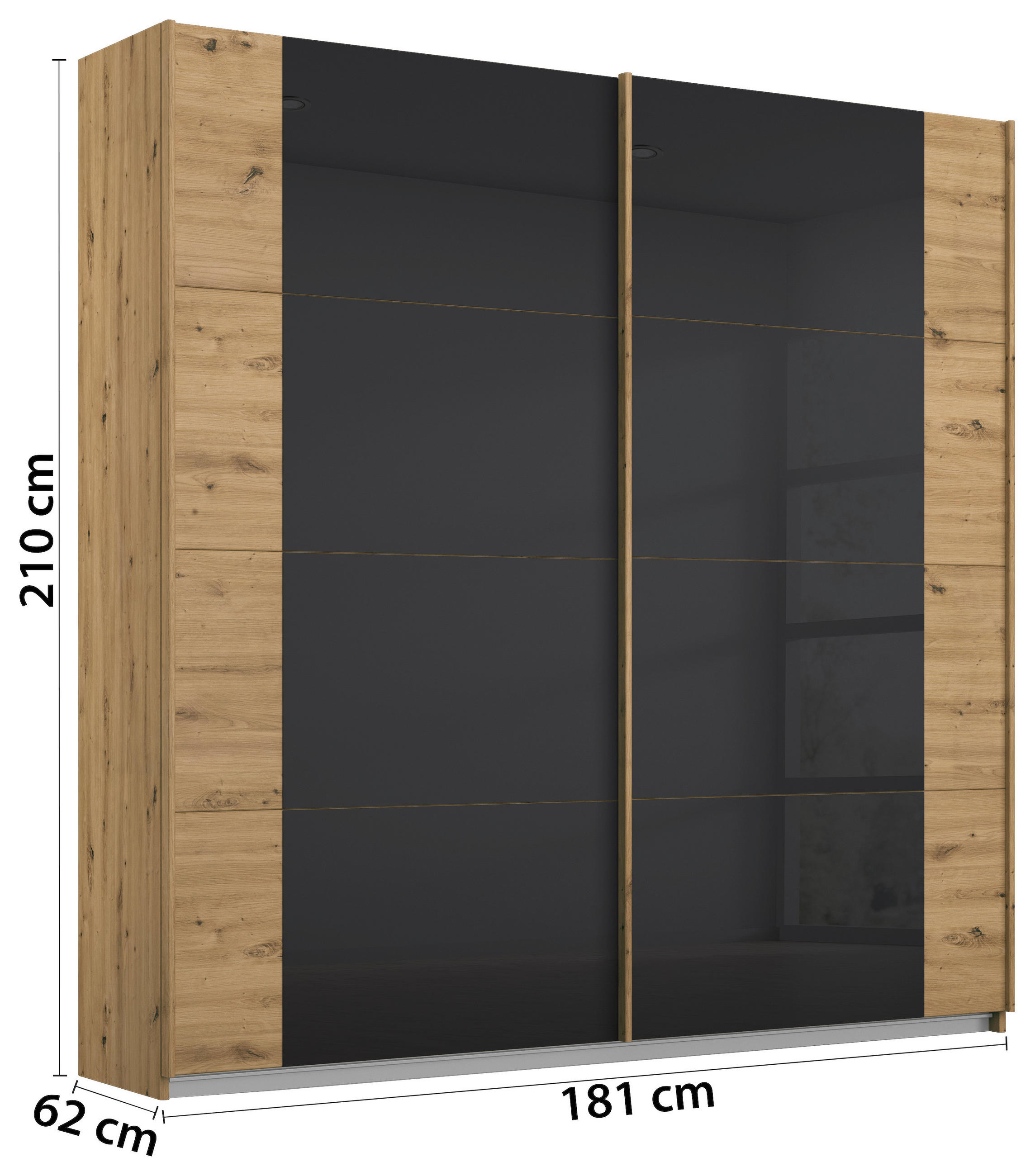 Thumbnail - Rauch Möbel Schwebetürenschrank, Anthrazit, Eiche Artisan, Holzwerkstoff, 2 Fächer, 181x210x62 cm, Blauer Engel, Goldene...