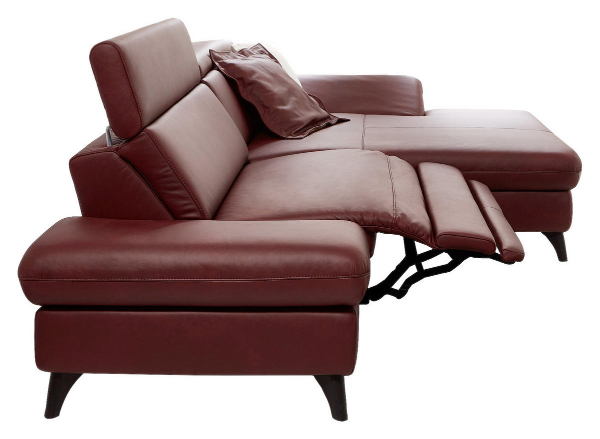 ECKSOFA Bordeaux Echtleder  - Bordeaux/Schwarz, Design, Leder/Metall (316/184cm) - Cantus