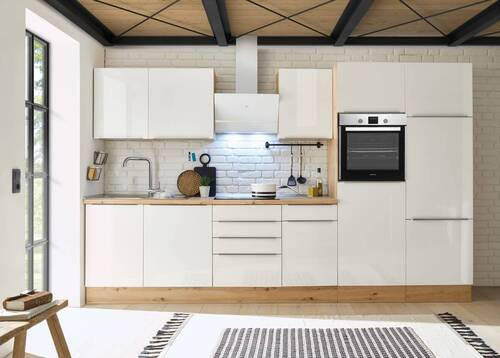 KÜCHENBLOCK 340 cm   in Eiche Artisan, Weiß Hochglanz  - Weiß Hochglanz/Alufarben, LIFESTYLE, Holzwerkstoff/Kunststoff (340cm) - Respekta