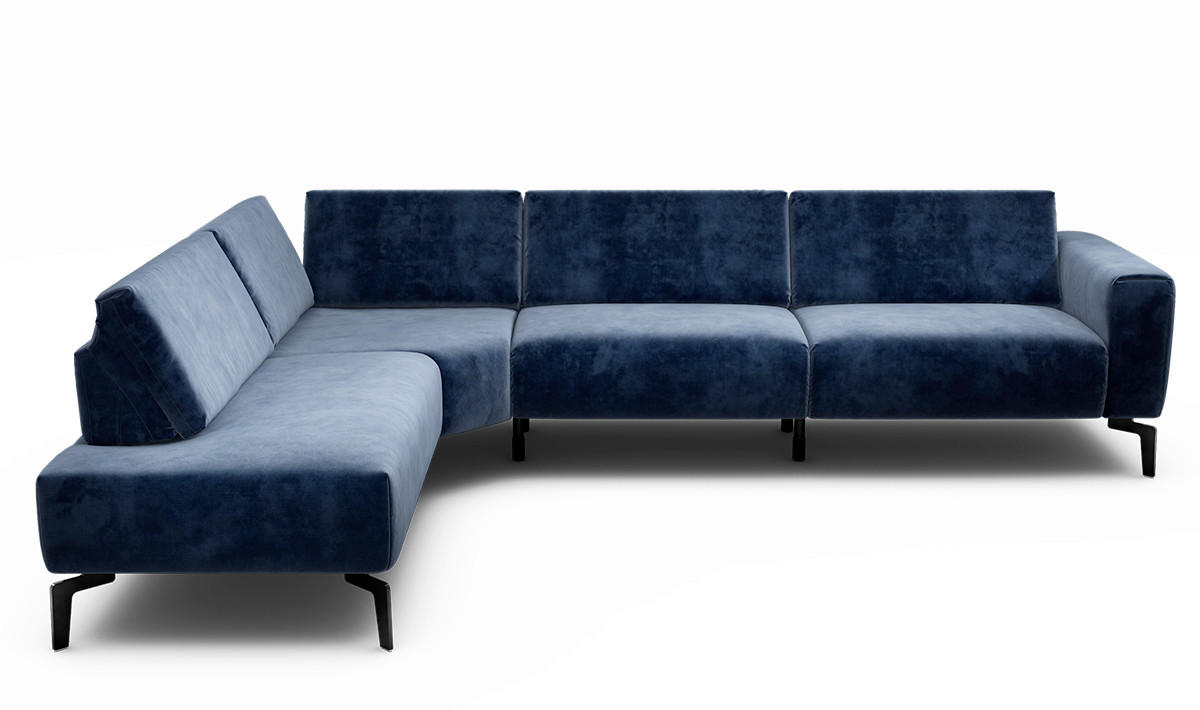 ECKSOFA Cosy Dunkelblau Samt  - Schwarz/Dunkelblau, Design, Textil/Metall (213/296cm) - SENSOO