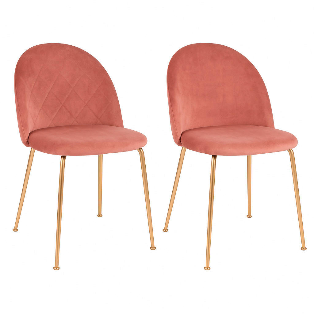 STOLSET 2 styck sammet  - mässingsfärgad/rosa, Modern, metall/textil (51/78/56cm) - MID.YOU