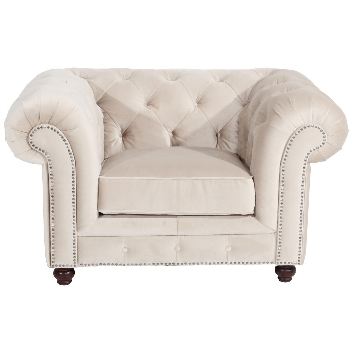 CHESTERFIELD-SESSEL Orleans Samt, Velours Creme  - Nussbaumfarben/Creme, Design, Holz/Textil (135/77/100cm) - Max Winzer