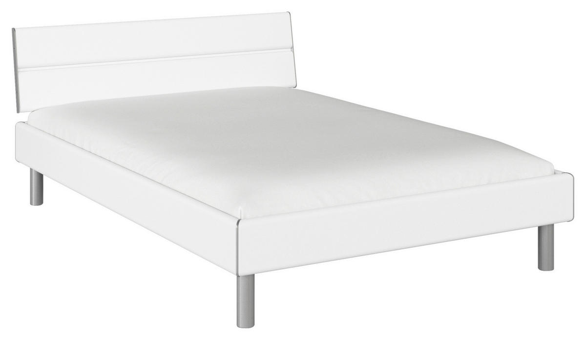 BETT 140/200 cm  in Weiss   - Weiss/Alufarben, Design, Holzwerkstoff/Metall (140/200cm) - Carryhome