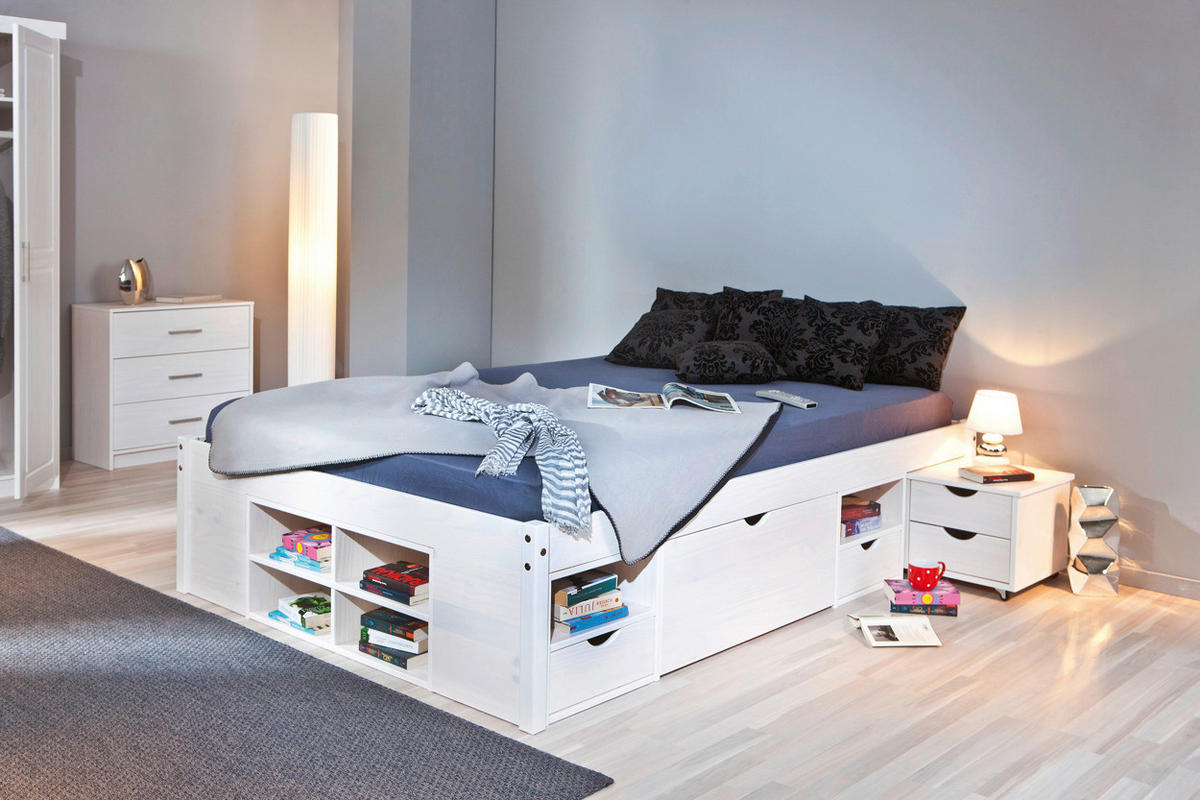 STAURAUMBETT 140/190 cm  in Weiss   - Weiss/Naturfarben, Modern, Holz (140/190cm) - MID.YOU
