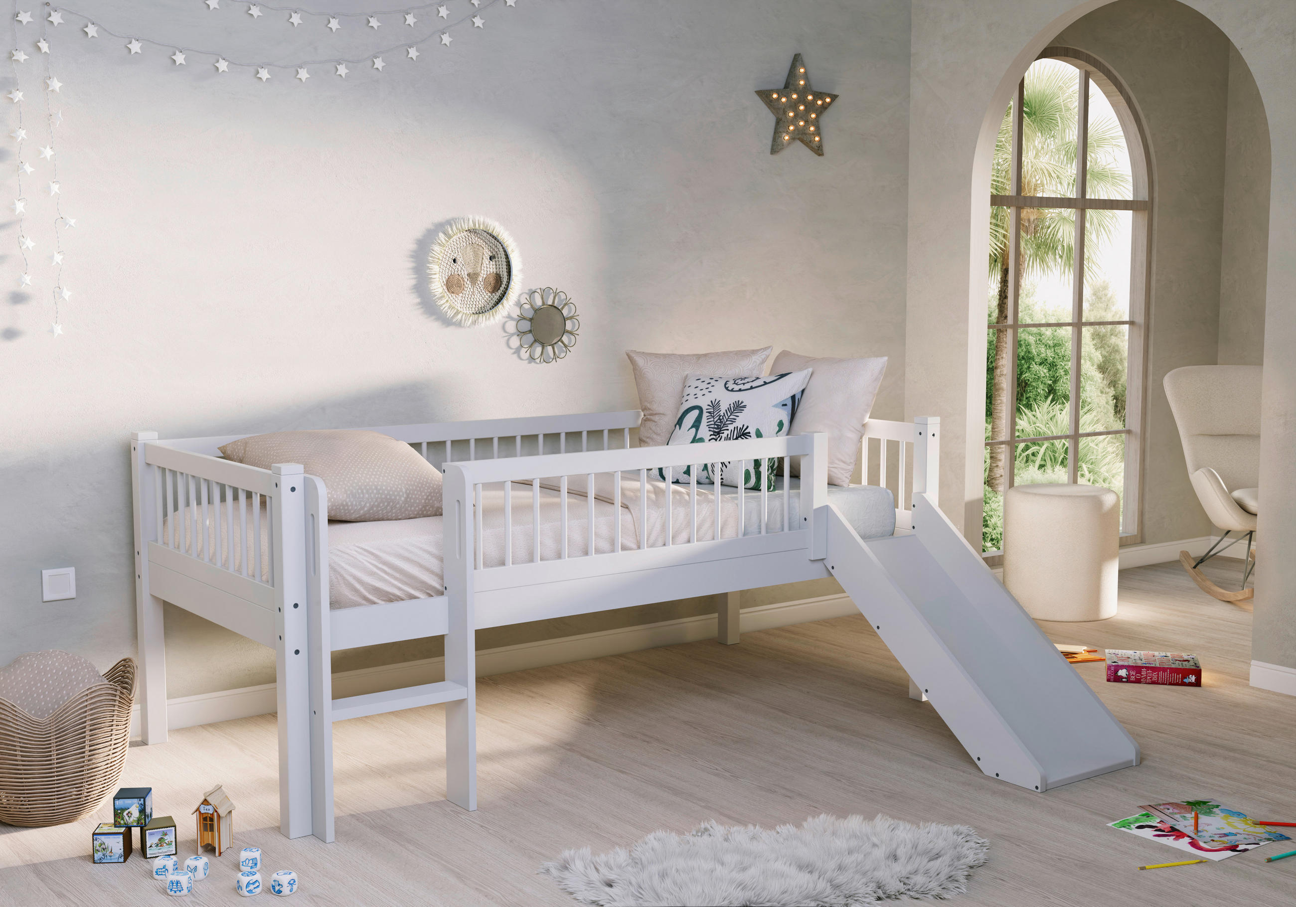 SPIELBETT Buche massiv 90/200 cm Weiß  - Naturfarben/Weiß, MODERN, Holz (90/200cm) - Vipack