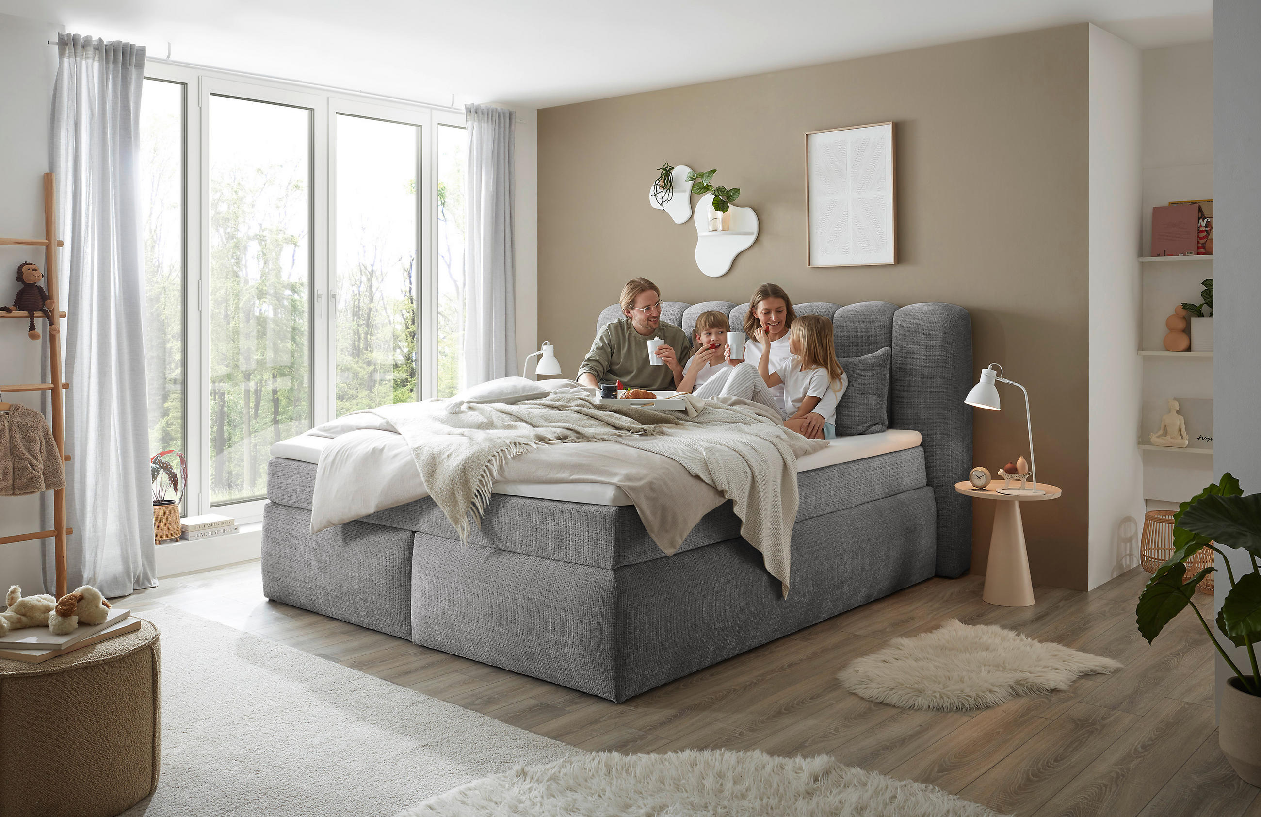 BOXSPRINGBETT 200/220 cm  in Grau  - Schwarz/Grau, LIFESTYLE, Holzwerkstoff/Kunststoff (200/220cm) - Boxxx