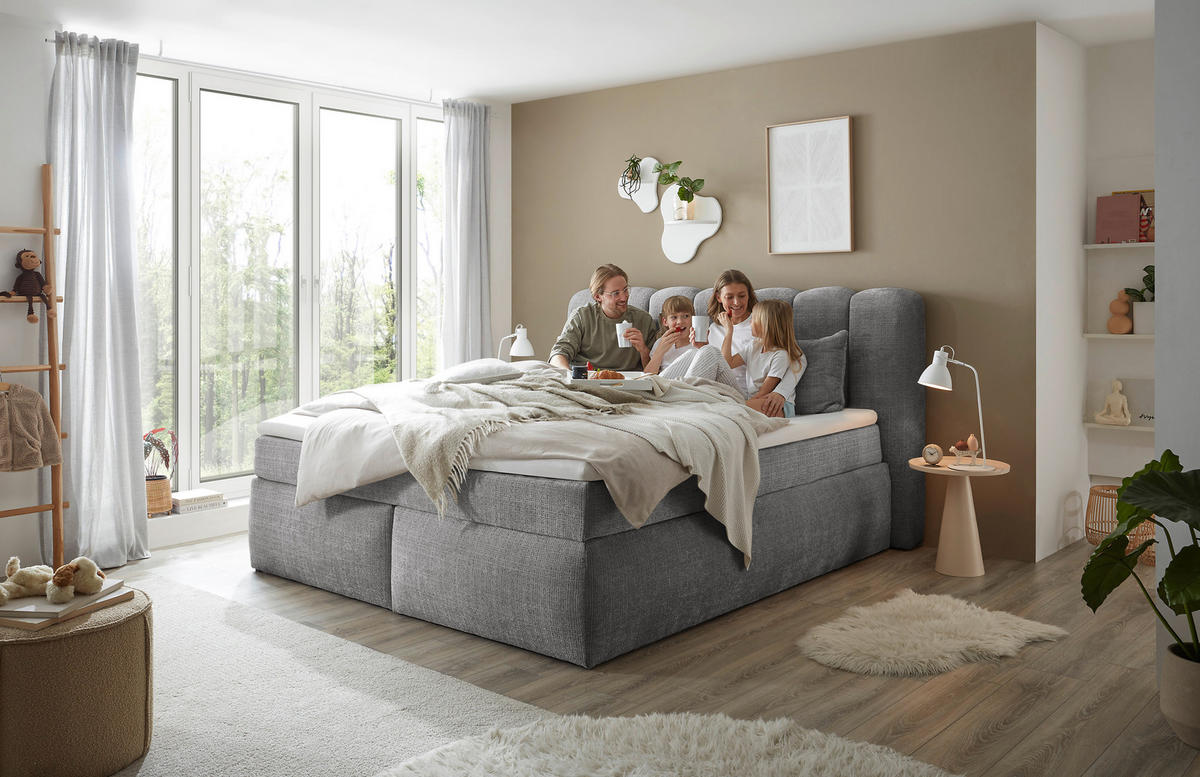 BOXSPRINGBETT 200/220 cm  in Grau  - Schwarz/Grau, LIFESTYLE, Holzwerkstoff/Kunststoff (200/220cm) - Boxxx