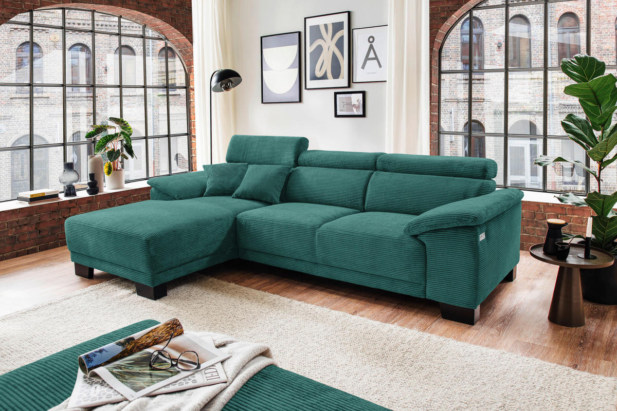 ECKSOFA in Cord Waldgrün  - Waldgrün/Schwarz, Design, Holz/Textil (174/270cm) - Pure Home Lifestyle