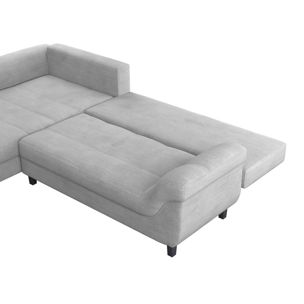 ECKSOFA MENDOZA NEW Blaugrau Chenille, Struktur Zierkissen, Rückenkissen, Bettkasten  - Blaugrau/Schwarz, KONVENTIONELL, Textil (197/309cm) - MID.YOU