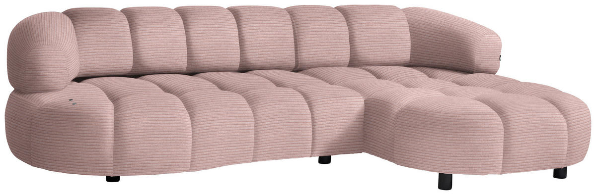 ECKSOFA in Cord, Velours Rosa  284/183 cm  - Schwarz/Rosa, Design, Holz/Textil (284/183cm) - Welnova