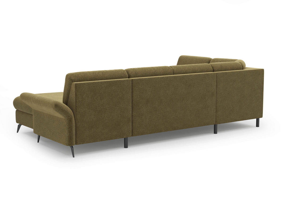 WOHNLANDSCHAFT Olivgrün Flachgewebe  - Schwarz/Olivgrün, KONVENTIONELL, Textil/Metall (195/314/164cm) - Sit & More