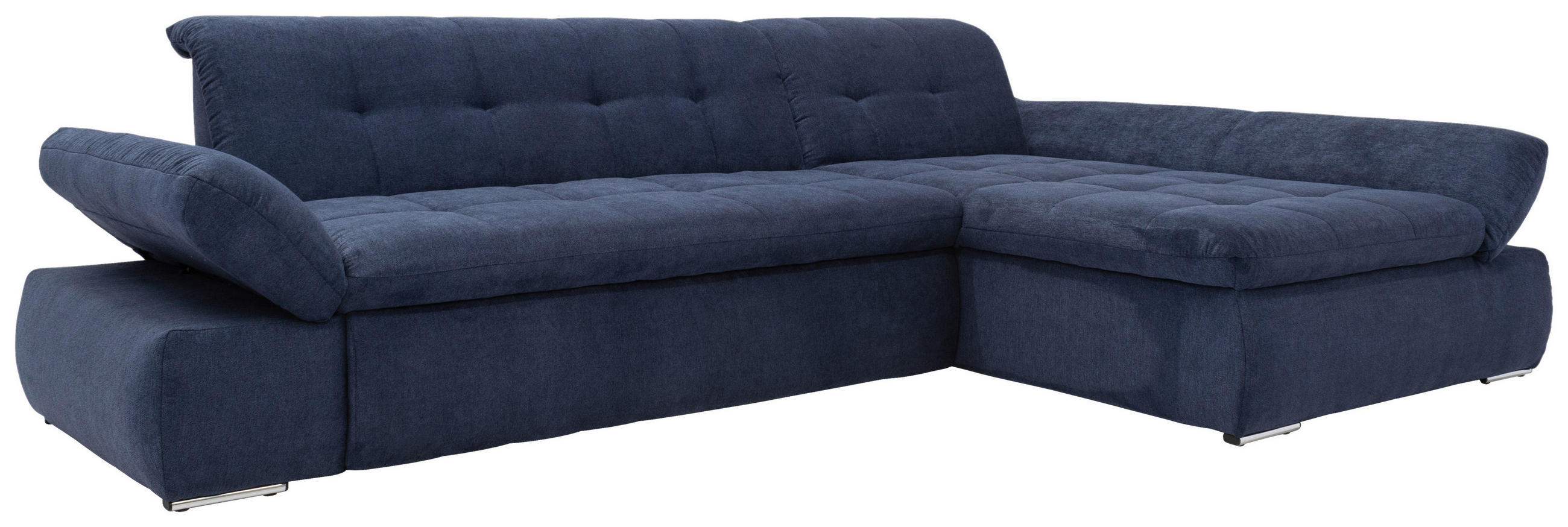 Ecksofa Dunkelblau Mikrofaser - Chromfarben/Dunkelblau, KONVENTIONELL, Textil/Metall (300/172cm) - MID.YOU