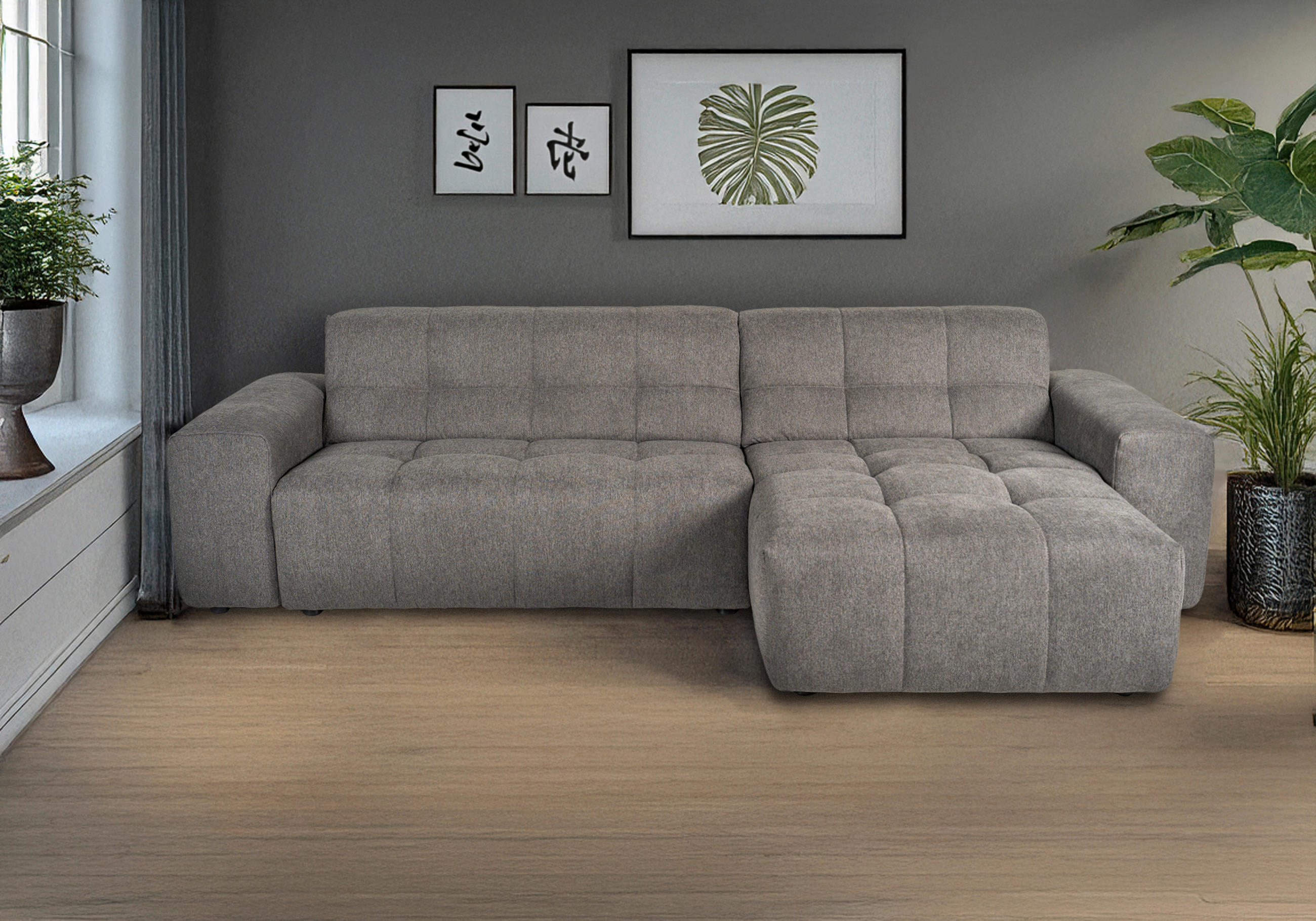 ECKSOFA Taupe Webstoff  - Taupe/Schwarz, KONVENTIONELL, Kunststoff/Textil (301/160cm) - Carryhome