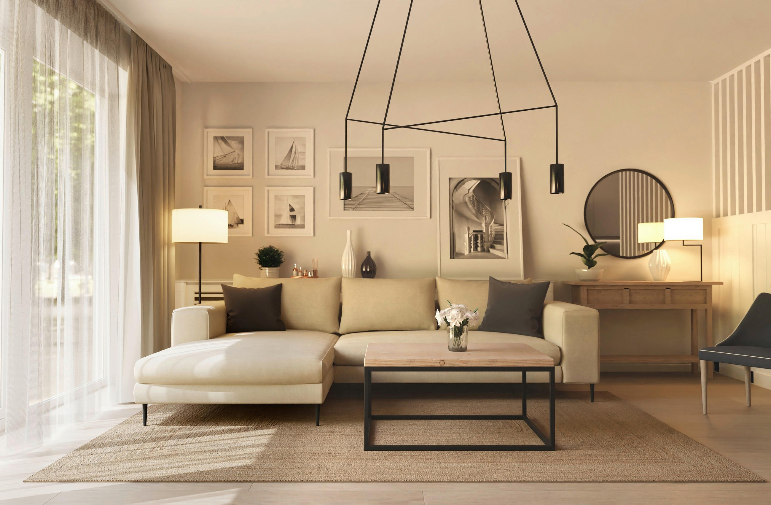 Thumbnail - Trendmanufaktur Ecksofa Aurora, Beige, Textil, 4-Sitzer, Füllung: Schaumstoff, Silikon, Ottomane links, L-Form, 275x170 ...