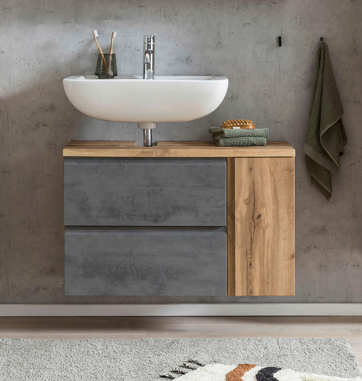 SKRINKA POD UMÝVADLO, 85/56/35 cm - svetlosivá/dub wotan, Modern, kompozitné drevo (85/56/35cm) - Held