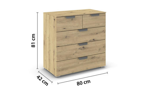 KOMMODE in 80/81/42 cm - Chromfarben/Eiche Artisan, Design, Holzwerkstoff/Metall (80/81/42cm) - Carryhome