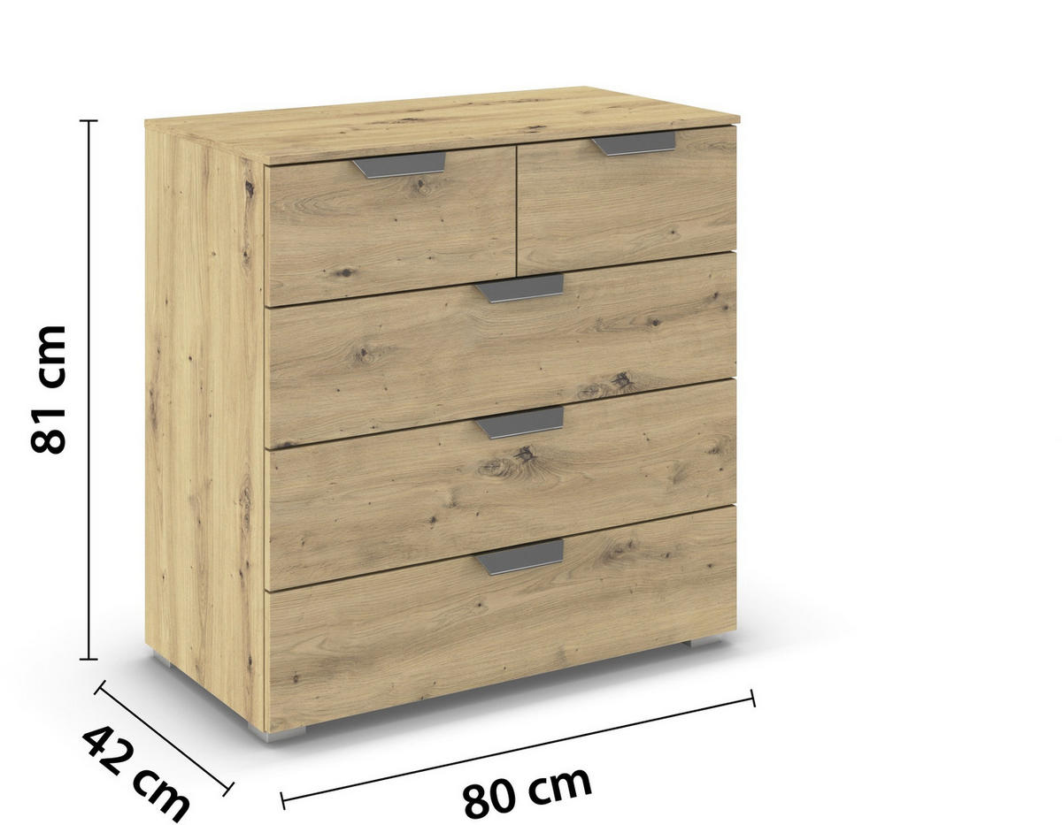KOMMODE  in 80/81/42 cm  - Chromfarben/Eiche Artisan, Design, Holzwerkstoff/Metall (80/81/42cm) - Carryhome