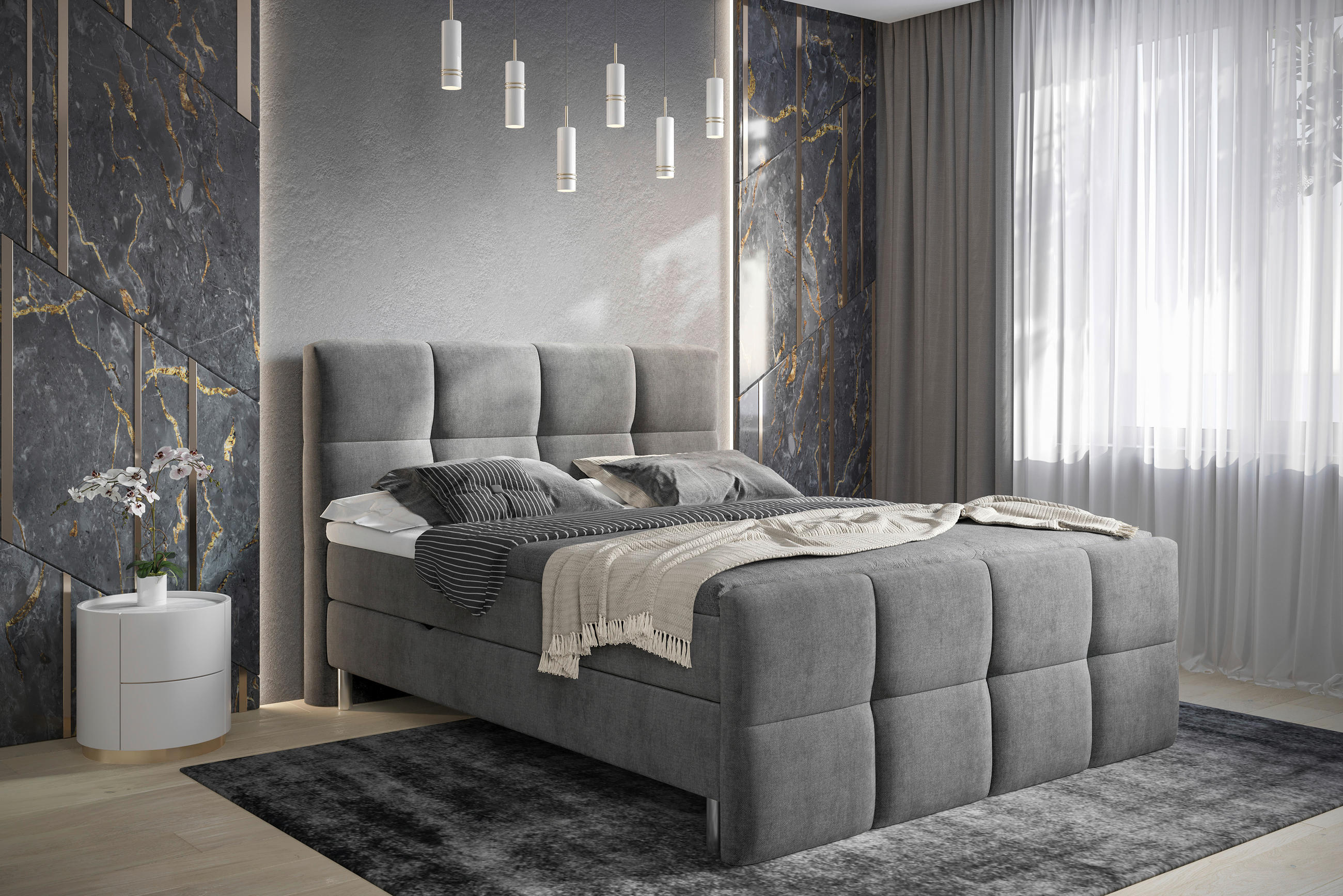 BOXBETT 180/200 cm  in Grau  - Chromfarben/Grau, Design, Holz/Holzwerkstoff (180/200cm) - Esposa