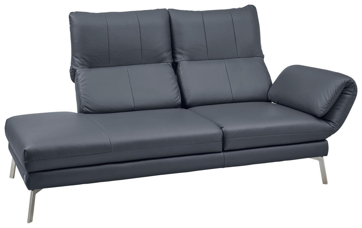 RÉCAMIERE Dunkelblau, Blaugrau Echtleder  - Chromfarben/Blaugrau, Design, Leder/Metall (209/85-109/95-16cm) - Dieter Knoll