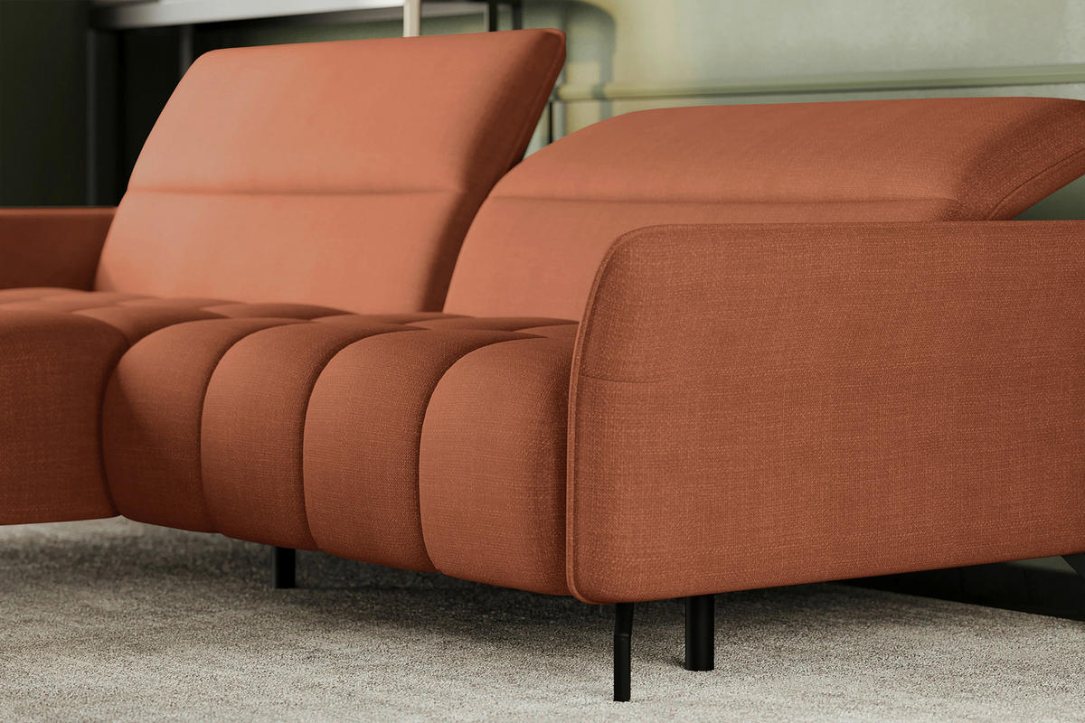 ECKSOFA Rostfarben Flachgewebe Rücken echt, Kopfteilverstellung, Sitztiefenverstellung  - Rostfarben/Schwarz, KONVENTIONELL, Textil/Metall (175/272cm) - Carryhome