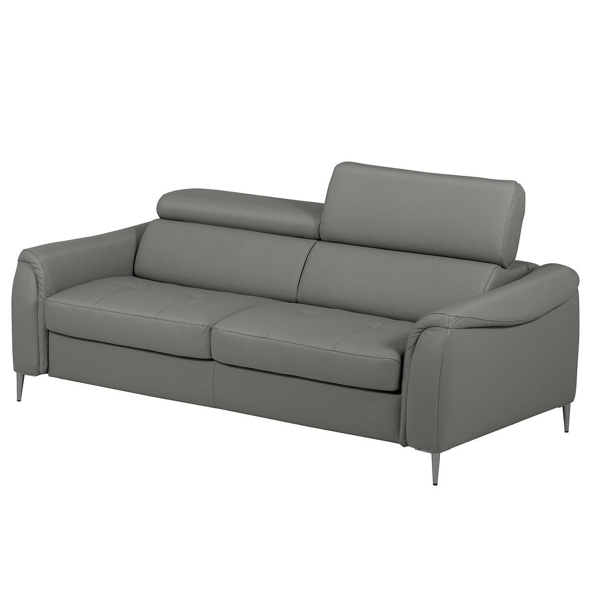 SCHLAFSOFA PAFOS in Lederlook Echtleder Dunkelgrau  - Dunkelgrau/Schwarz, Design, Leder/Textil (203/77-98/103cm) - MID.YOU