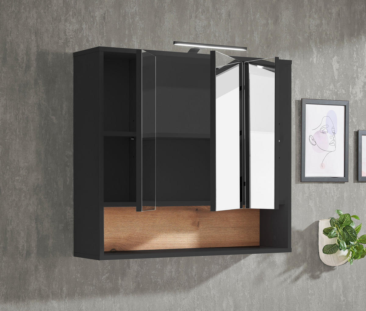 SPIEGELSCHRANK 80/72/21 cm  - Eichefarben/Anthrazit, KONVENTIONELL, Glas/Holzwerkstoff (80/72/21cm) - home24