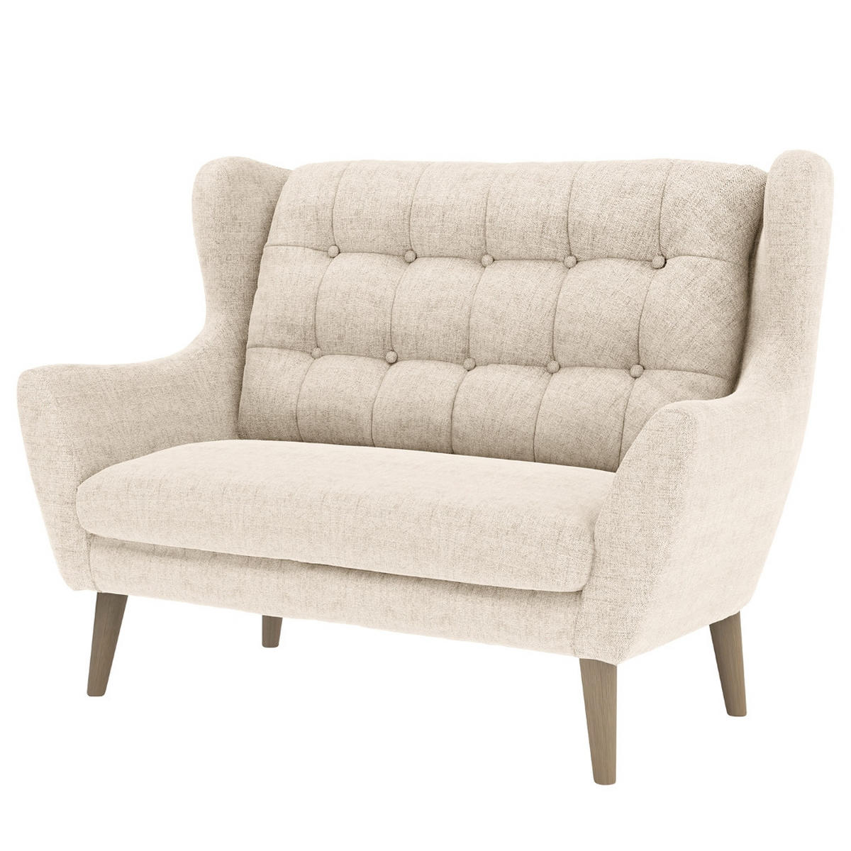 2-SITZER-SOFA in Webstoff Silberfarben  - Eichefarben/Silberfarben, Konventionell, Holz/Textil (144/107/94cm) - Trendmanufaktur