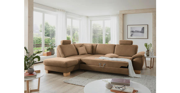 ECKSOFA in Mikrofaser Sandfarben  - Sandfarben/Wildeiche, KONVENTIONELL, Holz/Textil (236/286cm) - Voleo