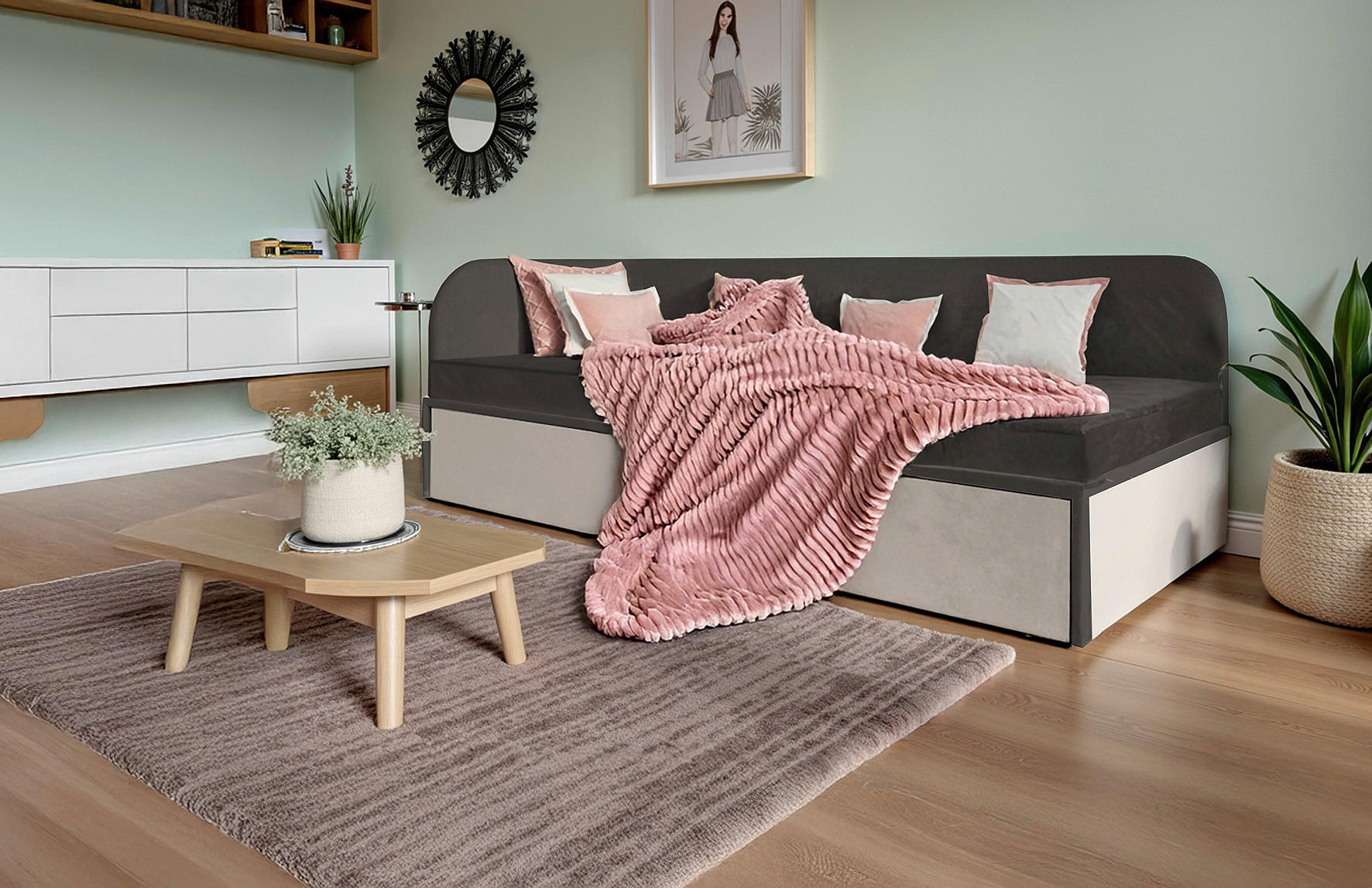 POLSTERBETT Matratze, Bettschubladen 90/200 cm  in Schwarz  - Schwarz, MODERN, Textil (90/200cm) - Livetastic
