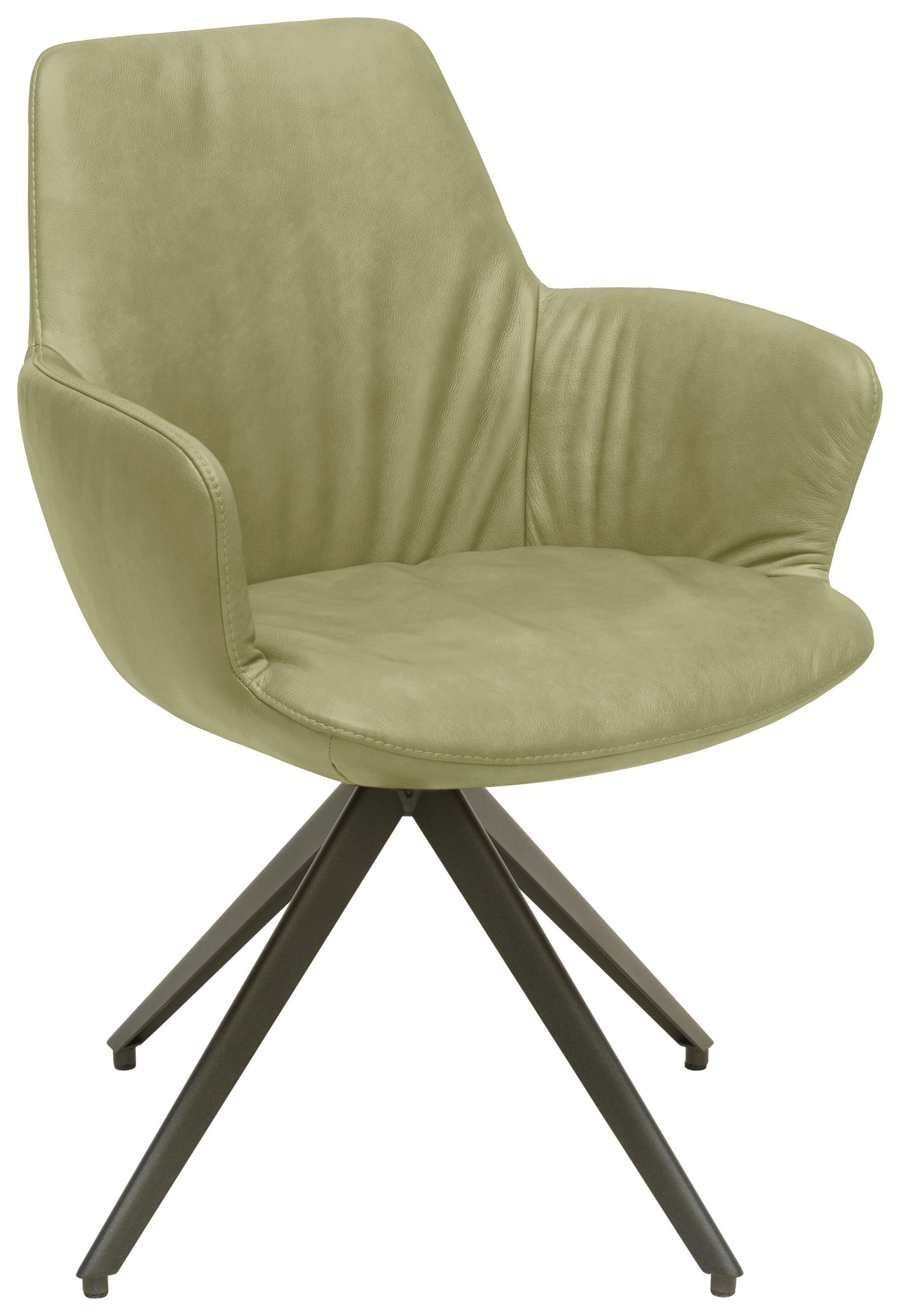 ARMLEHNSTUHL  in Stahl Echtleder pigmentiert  - Anthrazit/Grün, Design, Leder/Metall (60/87/62cm) - Bert Plantagie