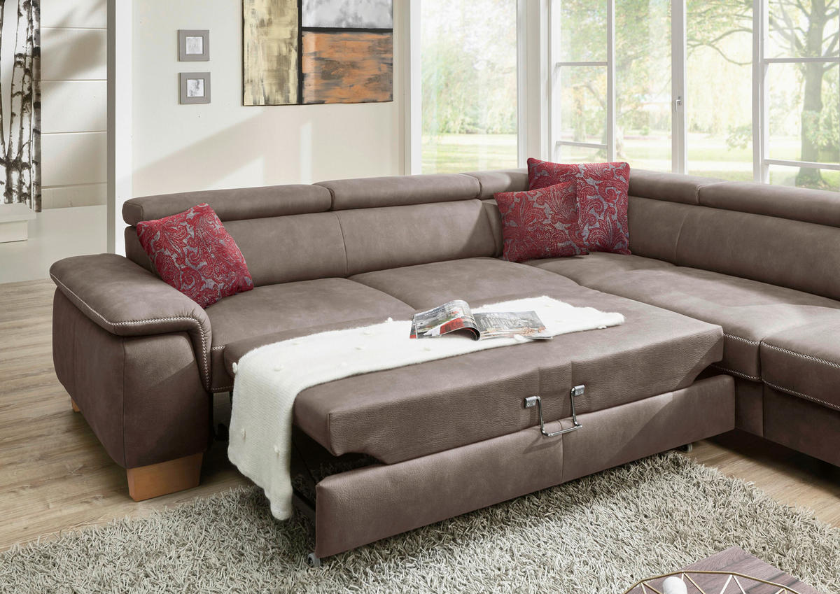 ECKSOFA in Mikrofaser Braun  - Eichefarben/Beige, Natur, Holz/Textil (226/273cm) - Beldomo System