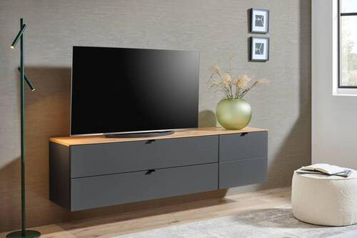 TV-ELEM 140/62/44 cm  - grafitszürke/fekete, Modern, faalapú anyag/fém (140/62/44cm) - Hom`in