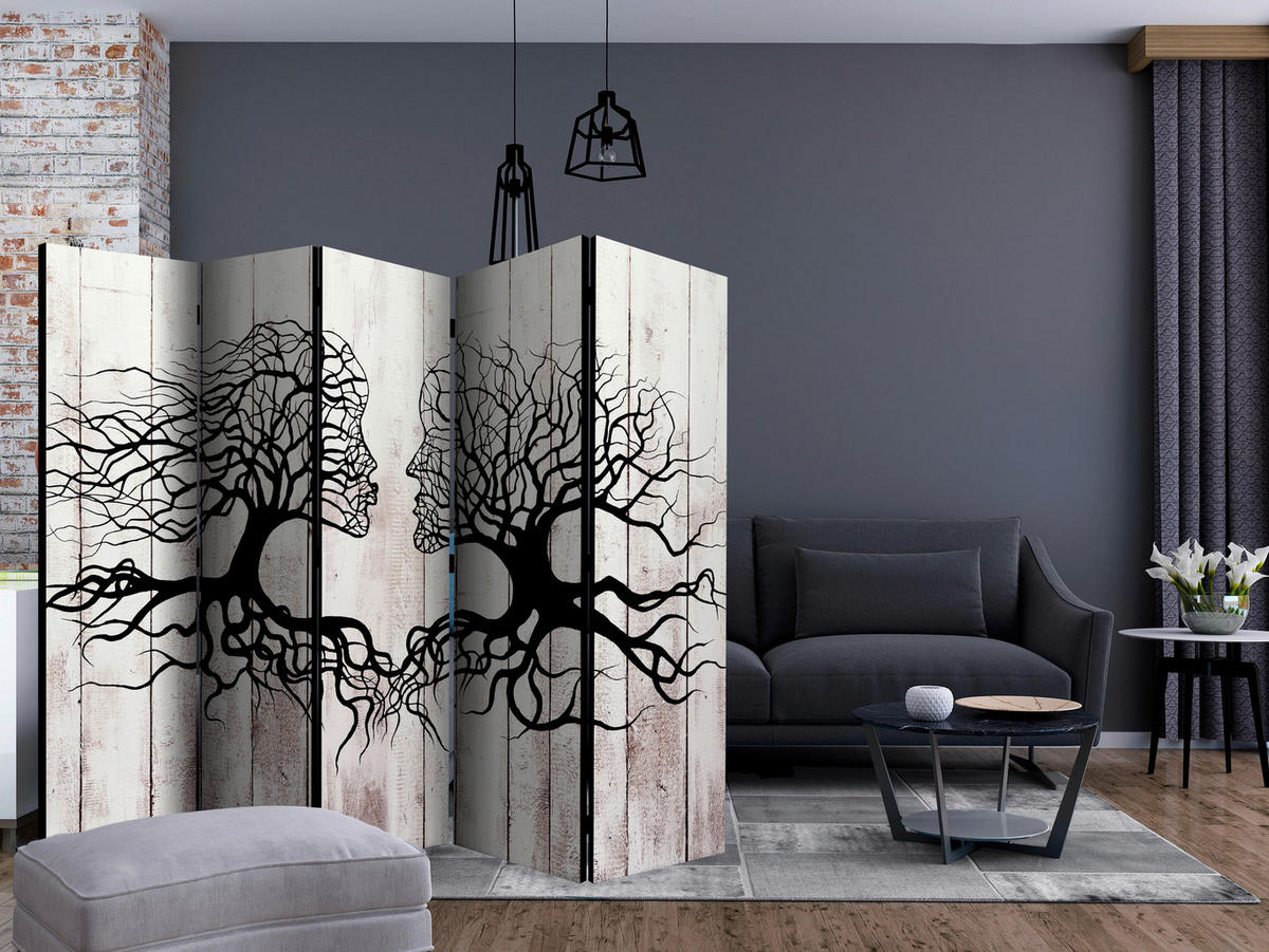 Paravent doppeltseitig mit 5  Flügel - Greige/Schwarz, Basics, Holz/Textil (225/172/3cm) - artgeist