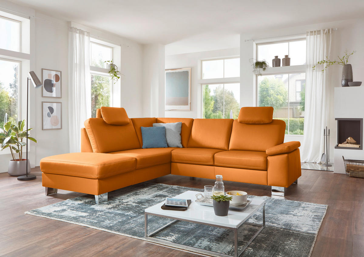 ECKSOFA  in Echtleder Currygelb  235/248 cm  - Currygelb/Alufarben, Design, Leder/Metall (235/248cm) - Beldomo Premium