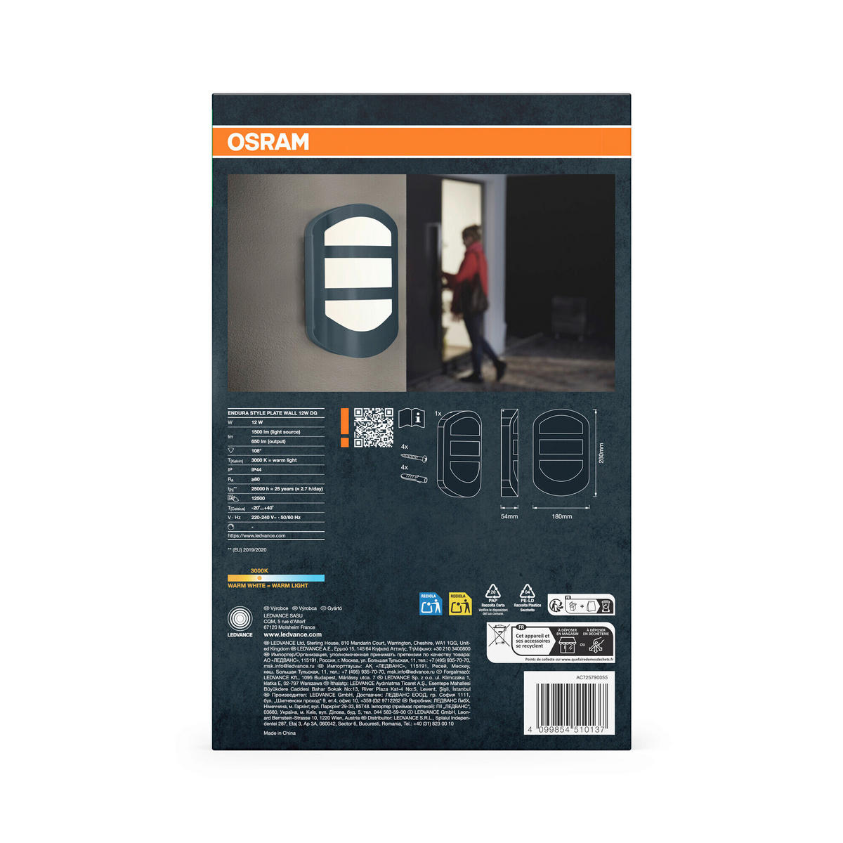 LED-AUßENLEUCHTE 5,4/18/28 cm   - Dunkelgrau, Basics, Kunststoff/Metall (5,4/18/28cm) - Osram