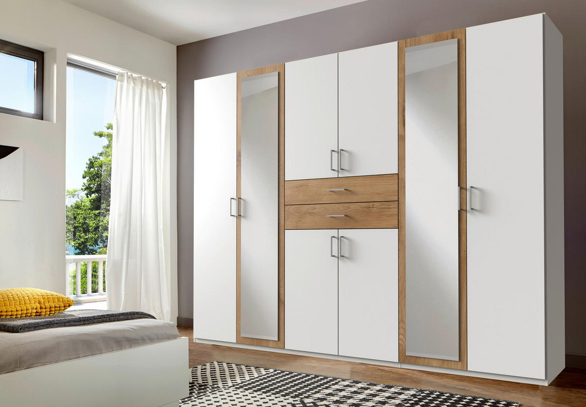 KLEIDERSCHRANK Weiss, Eichefarben  - Weiss/Eichefarben, Konventionell, Holzwerkstoff/Kunststoff (270/208/58cm) - P & B