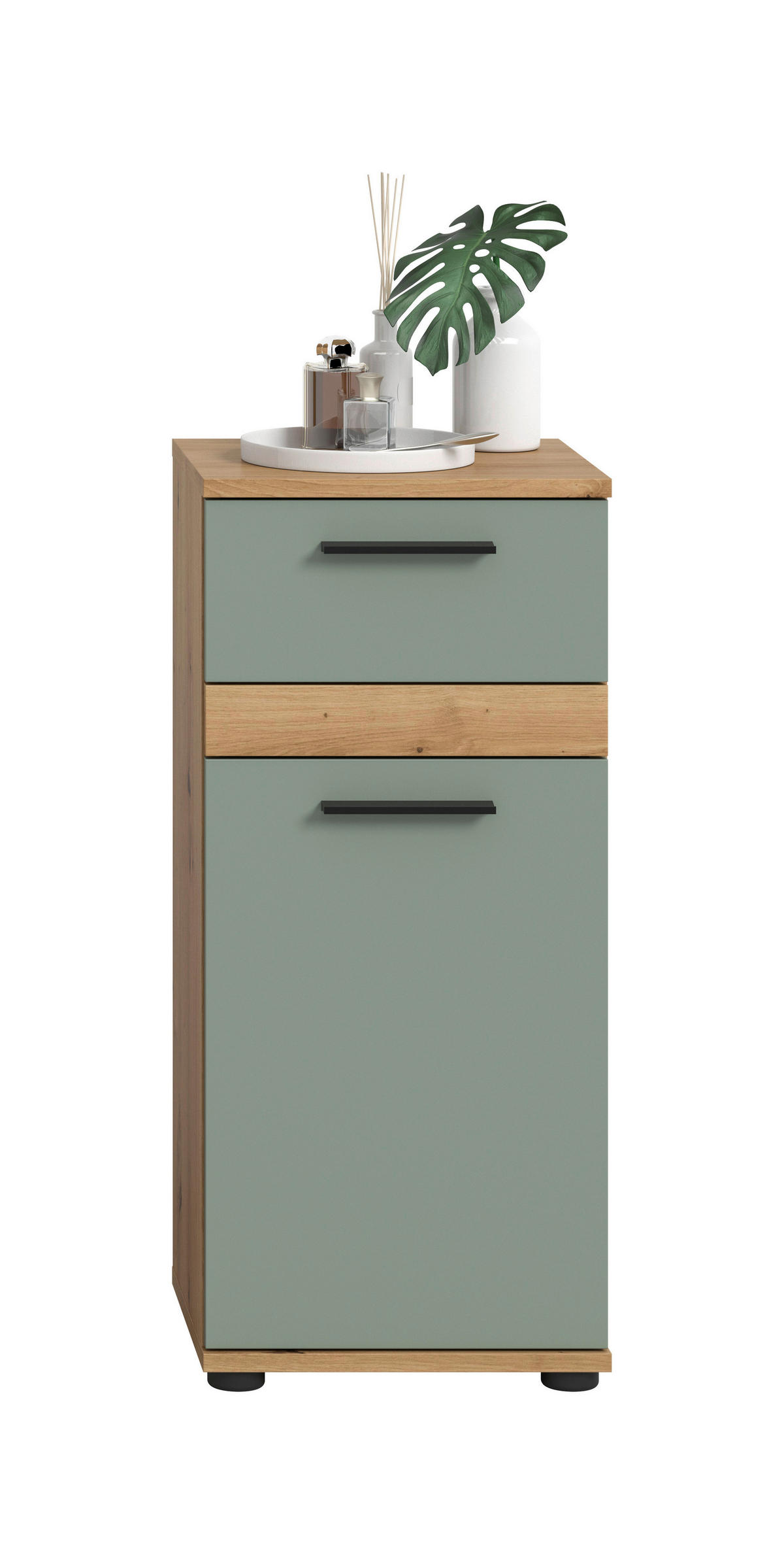 UNTERSCHRANK 35/79/31 cm   - Salbeigrün/Schwarz, Trend, Holzwerkstoff/Kunststoff (35/79/31cm) - MID.YOU