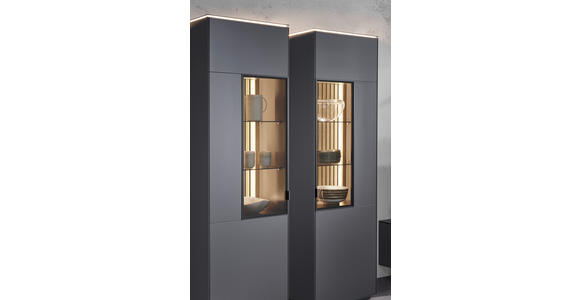 VITRINE in Eiche Anthrazit - Anthrazit/Schwarz, Design, Glas/Holz (60,8/198,6/40cm) - Dieter Knoll
